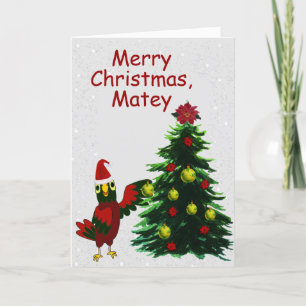 Parrot Decoreert een kerstboom Feestdagen Kaart