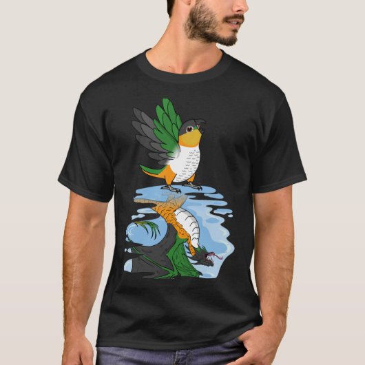 Parrot & Dragon Reflection I Black, met Caique T-shirt (Voorkant)