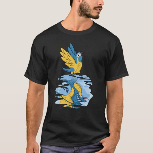 Parrot & Dragon Reflection I Blue-troebel Macaw T-shirt (Voorkant)
