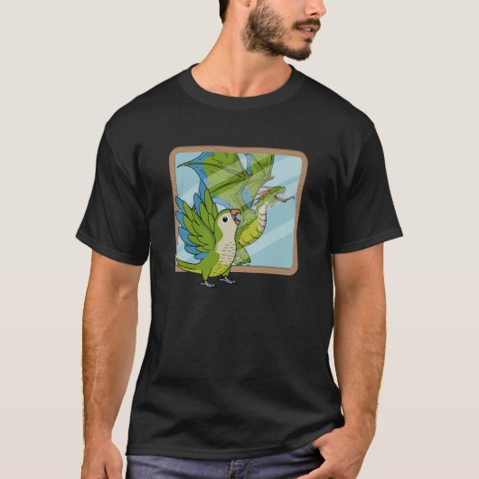 Parrot & Dragon Reflection I Green Monk Paraket Q T-shirt (Voorkant)