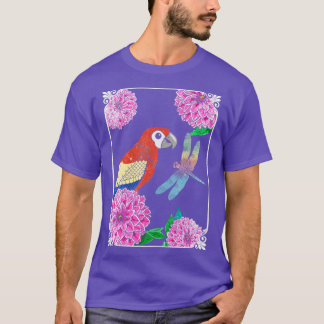Parrot Dragonfly Flowers T-shirt