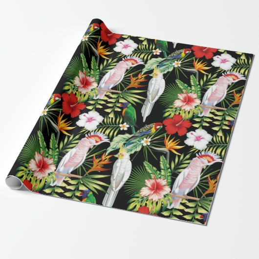 Parrot en Macaw met tropische Planten patroon Cadeaupapier (Uitgerold)
