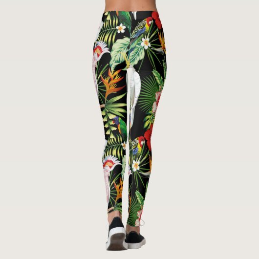 Parrot en Macaw met tropische Planten patroon Leggings (Achterkant)