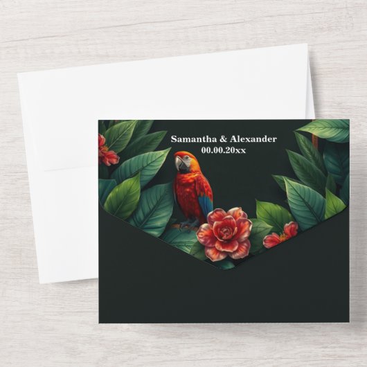 Parrot Exotisch oerwoud Paradijsvogel bruiloft RSV All In One Uitnodiging (Achterkant)
