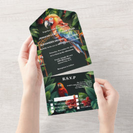 Parrot Exotisch oerwoud Paradijsvogel bruiloft RSV All In One Uitnodiging