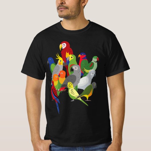 Parrot Flock - Macaw, Cockatoo, African Grey, & Bu T-shirt (Voorkant)