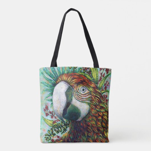 Parrot Floral Tropical Green Funny Canvas tas (Achterkant)