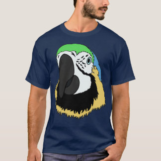Parrot Head hand getekend met blauw groen en geel T-shirt