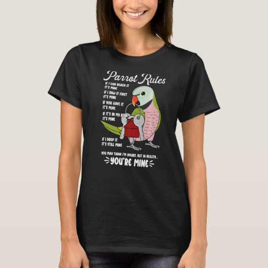 Parrot House Rules Het is Mine I Mustache Paraket T-shirt (Voorkant)