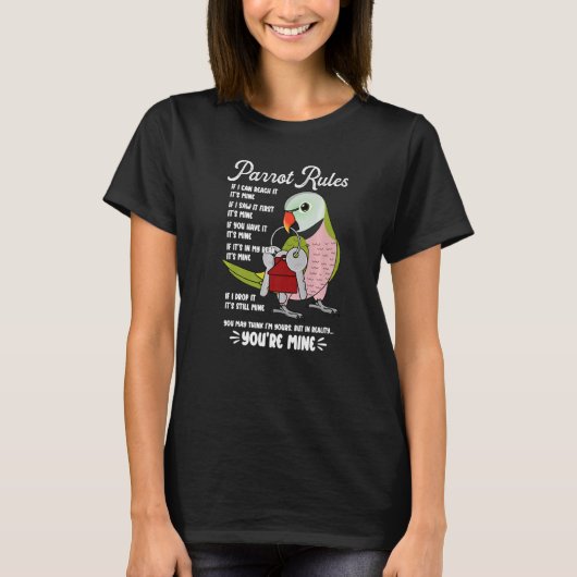 Parrot House Rules Het is Mine I Mustache Paraket T-shirt (Voorkant)