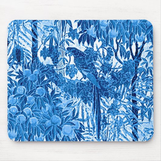 Parrot in a Jungle Setting, Indigo Blue and White Muismat (Voorkant)