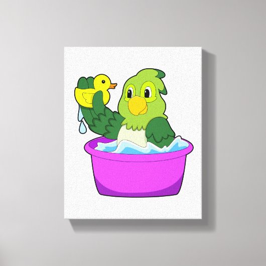 Parrot in Bathtub met Duck Canvas Afdruk (Voorkant)