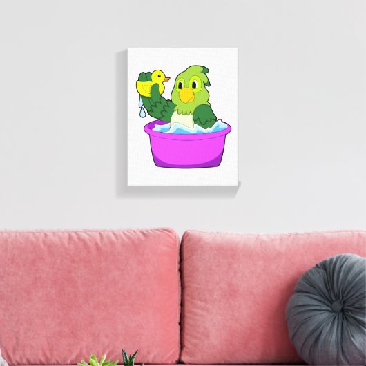 Parrot in Bathtub met Duck Canvas Afdruk (Insitu (Woonkamer))