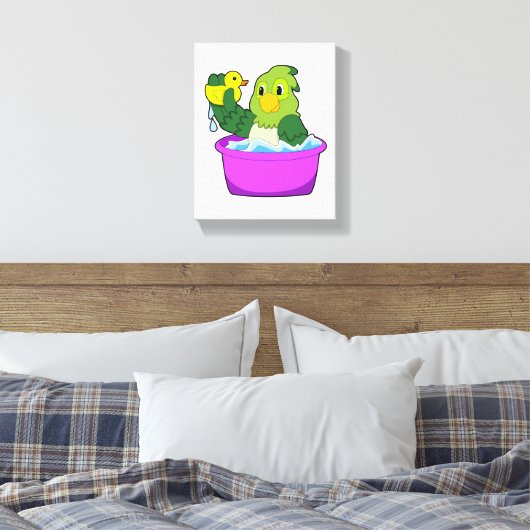 Parrot in Bathtub met Duck Canvas Afdruk (Insitu (Slaapkamer))