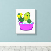 Parrot in Bathtub met Duck Canvas Afdruk (Insitu (Houten vloer))