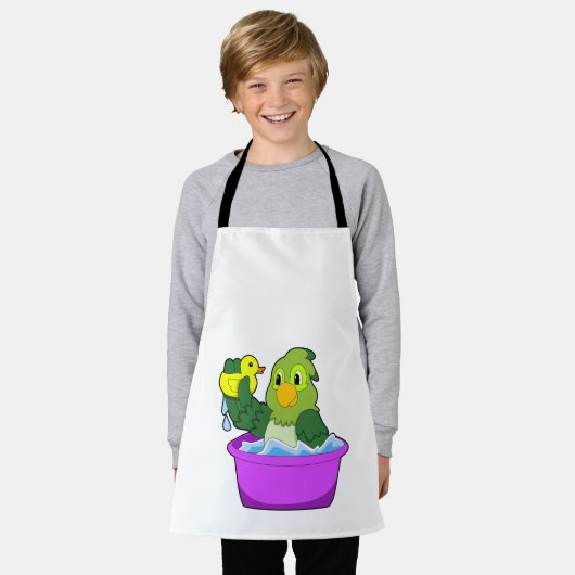 Parrot in Bathtub met Duck Schort (Gedragen)