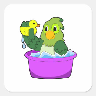 Parrot in Bathtub met Duck Vierkante Sticker