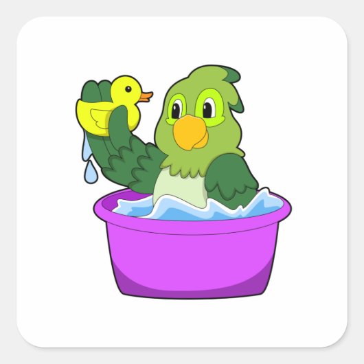 Parrot in Bathtub met Duck Vierkante Sticker (Voorkant)