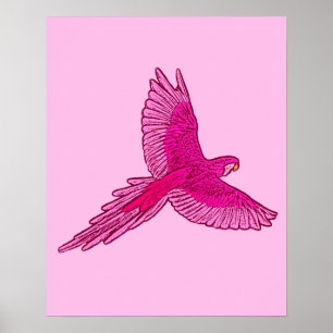 Parrot in de vlucht, Fuchsia en Ice Pink Poster