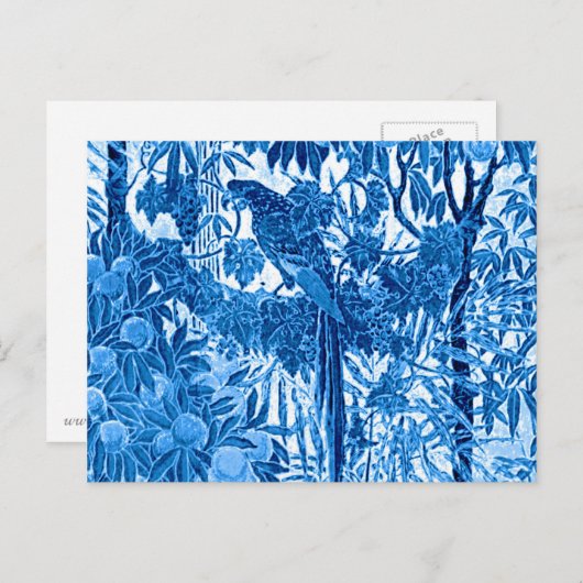 Parrot in een Oerwoud dat Plaatst, Indigo Blauw en Briefkaart (Voorkant / Achterkant)