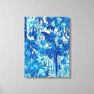 Parrot in een Oerwoud dat Plaatst, Indigo Blauw en Canvas Afdruk