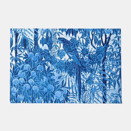 Parrot in een Oerwoud dat Plaatst, Indigo Blauw en Deurmat (Voorkant)