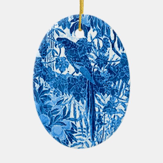 Parrot in een Oerwoud dat Plaatst, Indigo Blauw en Keramisch Ornament (Voorkant)