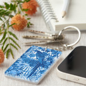 Parrot in een Oerwoud dat Plaatst, Indigo Blauw en Sleutelhanger (Voorkant Rechts)