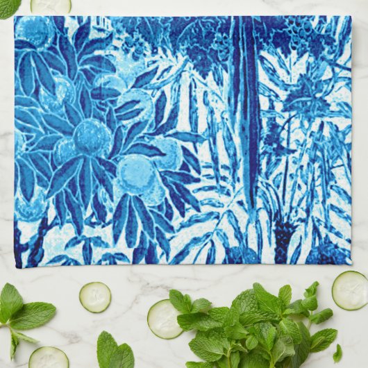 Parrot in een Oerwoud dat Plaatst, Indigo Blauw en Theedoek (Gevouwen)