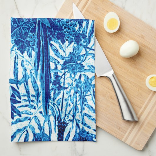 Parrot in een Oerwoud dat Plaatst, Indigo Blauw en Theedoek (Quarter Fold)