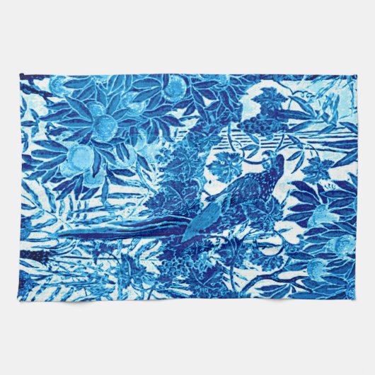 Parrot in een Oerwoud dat Plaatst, Indigo Blauw en Theedoek (Horizontaal)