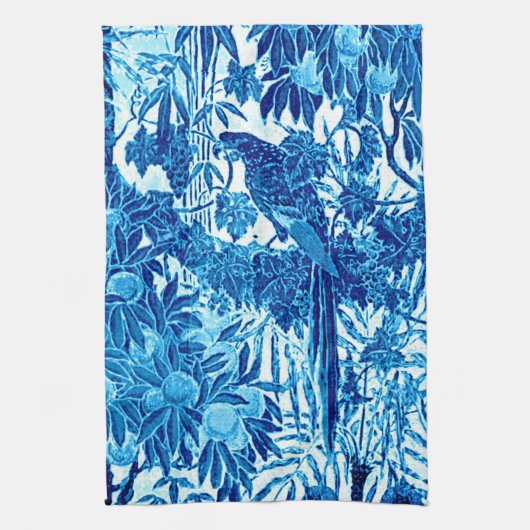 Parrot in een Oerwoud dat Plaatst, Indigo Blauw en Theedoek (Verticaal)