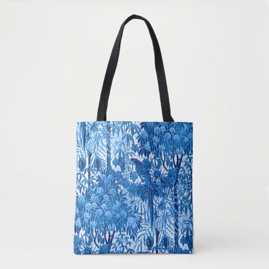 Parrot in een Oerwoud dat Plaatst, Indigo Blauw en Tote Bag (Voorkant)
