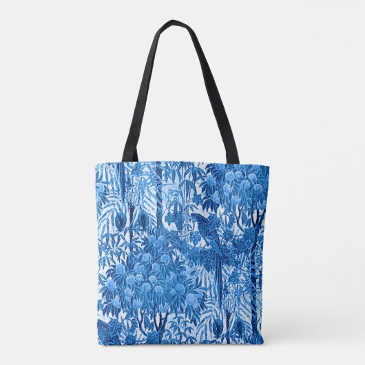 Parrot in een Oerwoud dat Plaatst, Indigo Blauw en Tote Bag (Achterkant)
