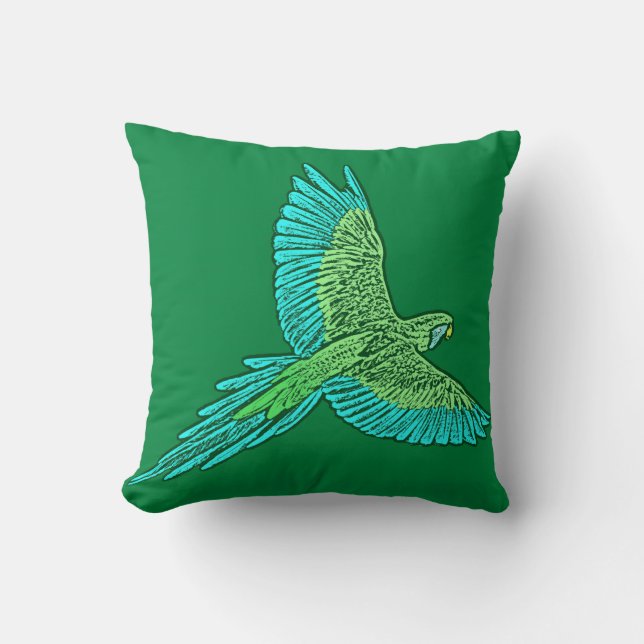 Parrot in Flight, Jade Green en Turquoise Kussen (Voorkant)