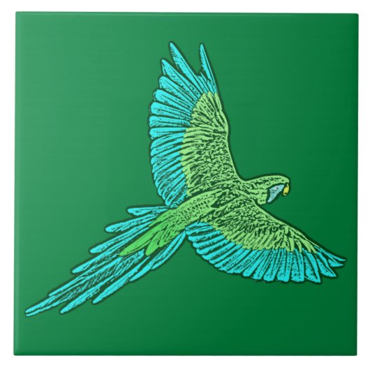 Parrot in Flight, Jade Green en Turquoise Tegeltje (Voorkant)