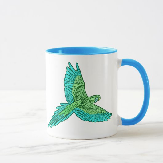 Parrot in Flight, Lime Green en Turquoise Mok (Rechts)
