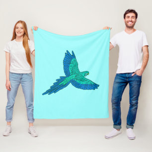 Parrot in vlucht, Aqua en Cobalt Blue Fleece Deken