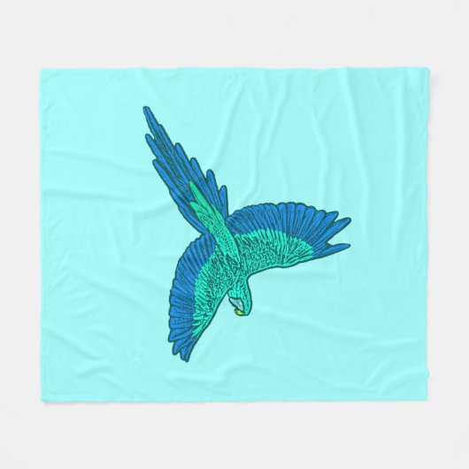Parrot in vlucht, Aqua en Cobalt Blue Fleece Deken (Voorkant (Horizontaal))