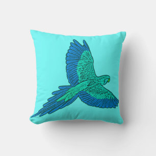 Parrot in vlucht, Aqua en Cobalt Blue Kussen