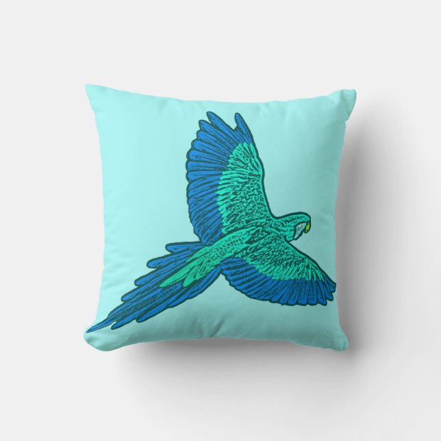 Parrot in vlucht, Aqua en Cobalt Blue Kussen (Voorkant)