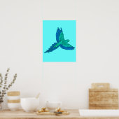 Parrot in vlucht, Aqua en Cobalt Blue Poster (Keuken)