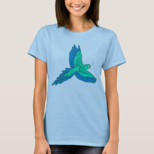 Parrot in vlucht, Aqua en Cobalt Blue T-shirt