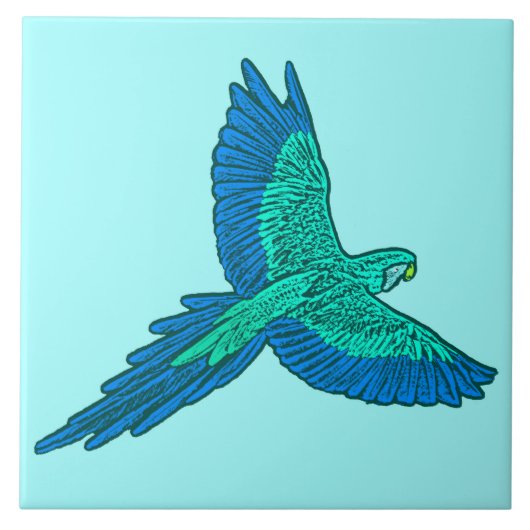 Parrot in vlucht, Aqua en Cobalt Blue Tegeltje (Voorkant)
