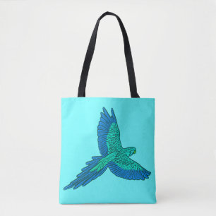 Parrot in vlucht, Aqua en Cobalt Blue Tote Bag