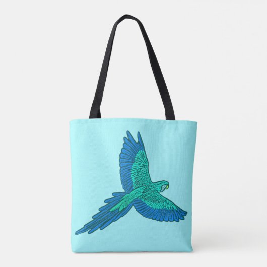 Parrot in vlucht, Aqua en Cobalt Blue Tote Bag (Achterkant)