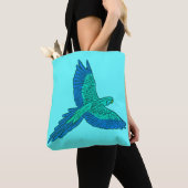 Parrot in vlucht, Aqua en Cobalt Blue Tote Bag (Dichtbij)