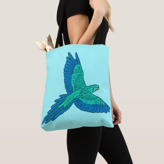 Parrot in vlucht, Aqua en Cobalt Blue Tote Bag (Dichtbij)