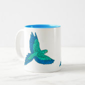 Parrot in vlucht, Aqua en Cobalt Blue Tweekleurige Koffiemok (Voorkant links)