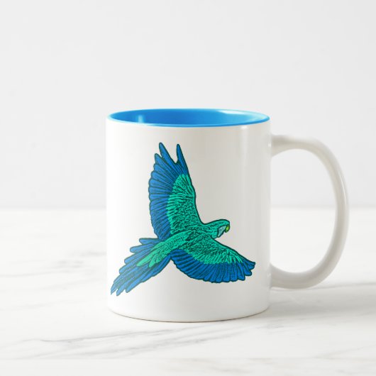 Parrot in vlucht, Aqua en Cobalt Blue Tweekleurige Koffiemok (Rechts)